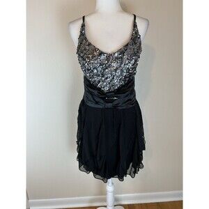 Beaded Mini Dress Black Sequin Embellished Y2K Dark Fairy Whimsigoth Bow Ruffle